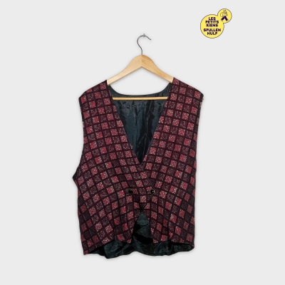 Gilet Sans Manches Motif Géométrique Bordeaux & Noir Taille Unique