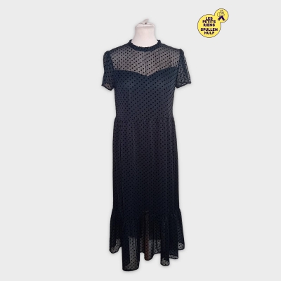 Robe Midi Noire À Pois Zara - Taille S