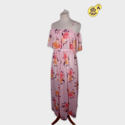 Robe Midi Fleurie Rose Épaules Dénudées S