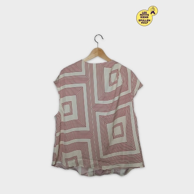 Blouse H&m Xl Géométrique Rouge Crème Manches Courtes