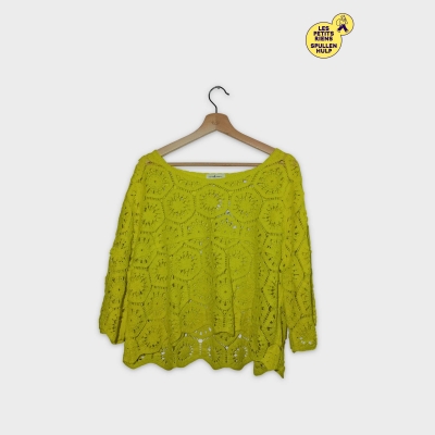 Haut Femme Cassis & Paprika Dentelle Crochet Jaune Fluo Xl Neuf Avec Étiquette