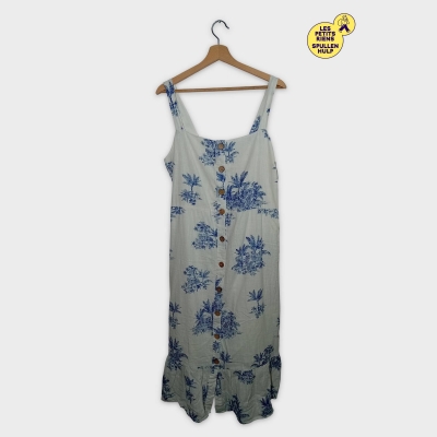 Robe Longue Primark À Bretelles Motif Palmiers Bleus Taille Xxxl