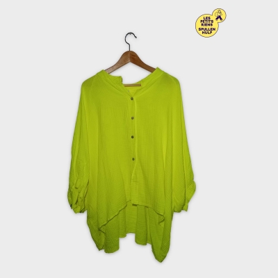 Chemise Noëline Paris Gaze De Coton Jaune Fluo Xl Neuve Avec Étiquette