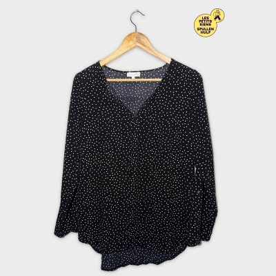 Blouse Chemisier Femme Noire Pois Blancs Manches Longues Bel&bo M