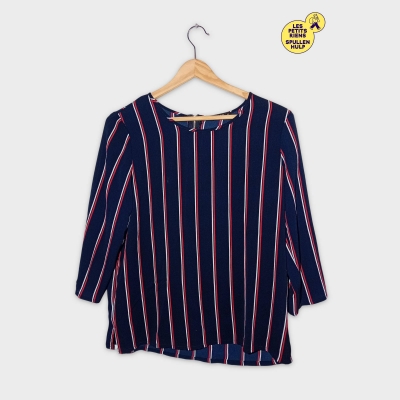 Only Haut Manches Longues Zippé Rayé Marine M 38