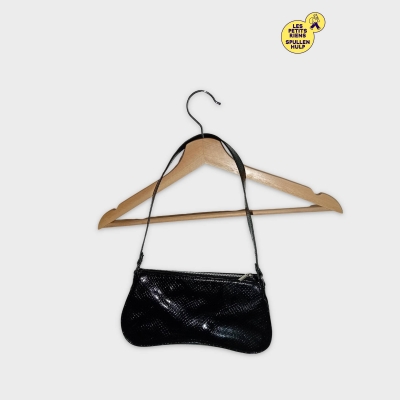 Sac Baguette Noir Effet Croco Serpent Brillant Vintage Années 90/2000