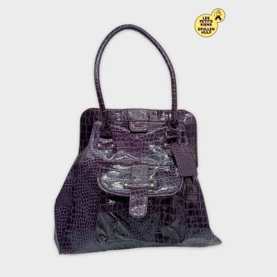 Sac À Main Femme Atmosphere Imitation Crocodile Prune Brillant Taille Unique
