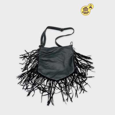 Sac Bandoulière À Franges Simili Cuir Noir Taille Unique