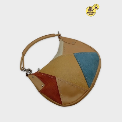 Sac À Main Épaule David Jones Patchwork Cuir Camel Bleu Terracotta