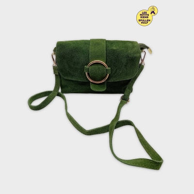 Sac Bandoulière Suède Vert Forêt Avec Anneau Doré Petit Sac
