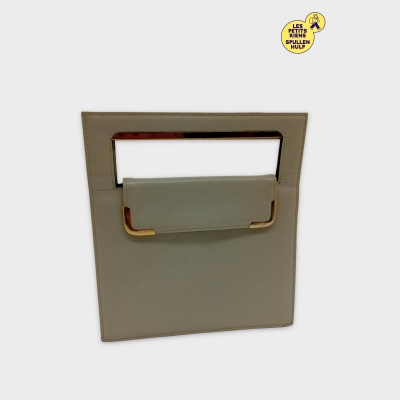 Pochette De Soirée Beige Crème Vintage Poignée Rigide Chic