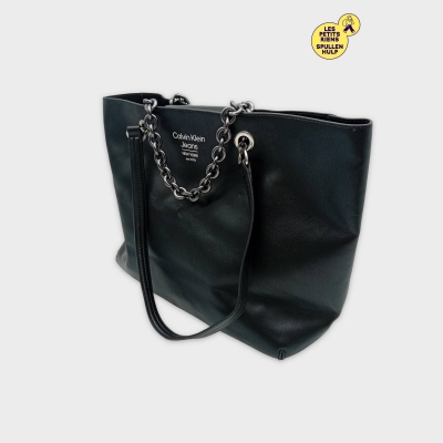 Sac Cabas Noir Calvin Klein Jeans Avec Chaîne Métal Déco T4712