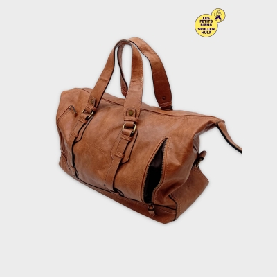 Sac Week-end Bandoulière Marron Simili Cuir Style Vintage Taille Unique