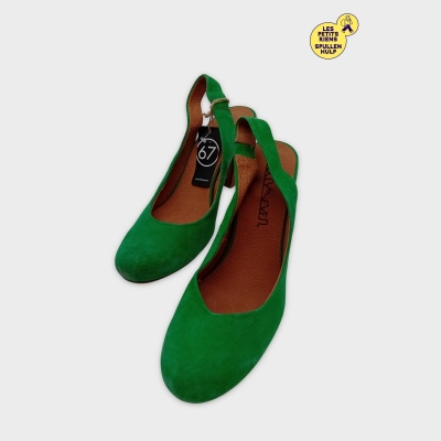Escarpins Slingback Vert Suede Talon Cône Sixty Seven Taille 41 Neuf