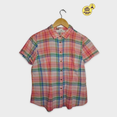 Chemise Femme L.o.g.g. H&m Carreaux Multicolores Manches Courtes Rose Xl 42