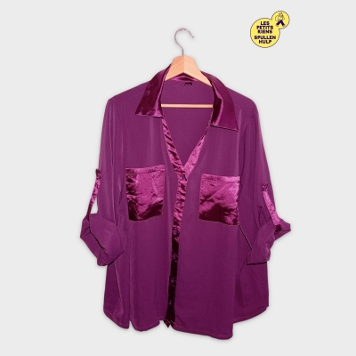 Chemise Blouse Fluide Violette Satin Détails Poches Xl/42/14