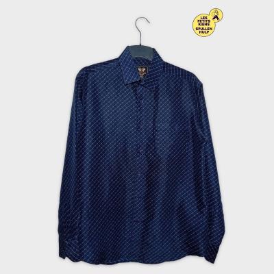 Chemise Amparo M Bleu Marine Satin Coton Motifs Géométriques