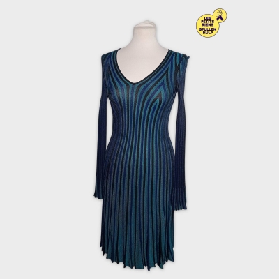 Robe Longue Plissée Côtelée Kenzo Paris Rayures Xs