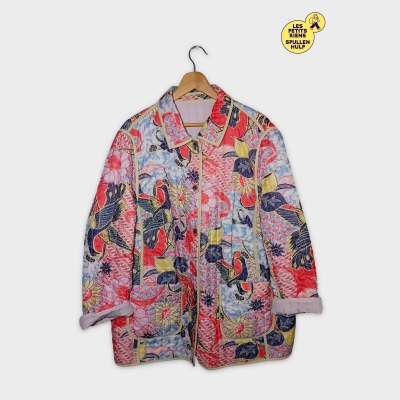 Veste Matelassée Réversible Style Imprimé Floral Et Rose Pâle