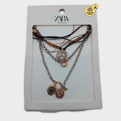 Collier Long Zara Multi-rangs Chaînes Médaillons Dorés Argentés Taille Unique