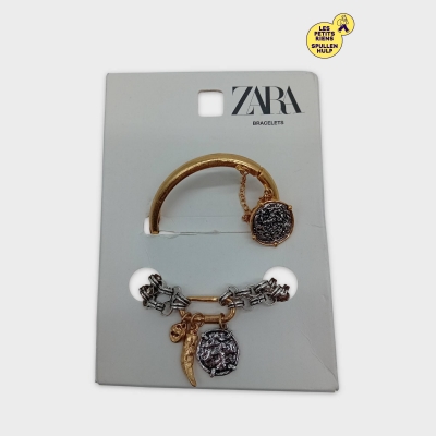 Lot De 2 Bracelets Zara Doré Et Argenté Avec Charms M