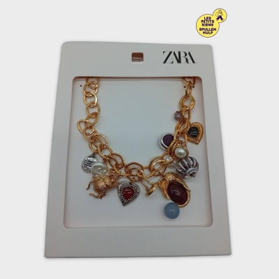 Bracelet Chaîne Zara Breloques Fantaisie Dorées Argentées M Neuf