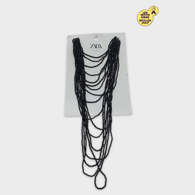 Collier Long Multirang Perles Noires Zara M