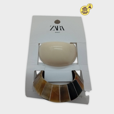 Zara Lot 2 Bracelets Résine Et Effet Corne Beige Marron Noir M