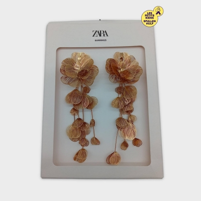 Boucles D'oreilles Pendantes Dorées Florales Zara Neuf T4770