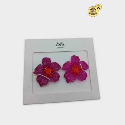 Boucles D'oreilles Zara Fleuries Magenta Et Orange Taille Unique Neuf