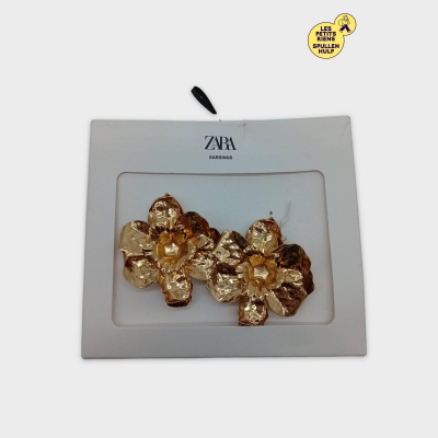 Boucles D'oreilles Zara Fleurs Dorées Texturées Neuf M
