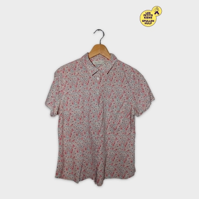 Chemise Manches Courtes L.o.g.g. (h&m) Xl Motif Floral Rose Bleu