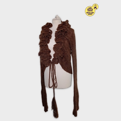 Gilet Boléro Ajustable En Maille Brun Volants Taille Unique