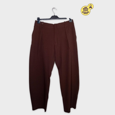Pantalon Plissé Zara Marron Bordeaux Xl Neuf Avec Étiquette