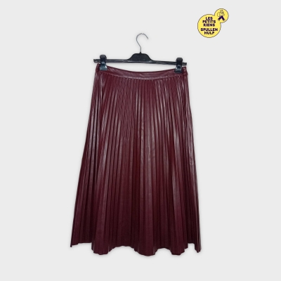 Jupe Plissée Midi Effet Cuir Bordeaux Yessica Xl