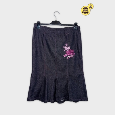 Jupe Droite En Jean Foncé Brodée Susana Pascual L