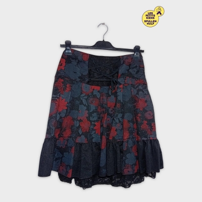 Jupe Plissée Fleurie Cassis Collection Dentelle Laçage M 38