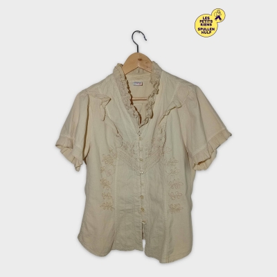 Chemise La Cotonnière Beige Broderie Volants Femme L