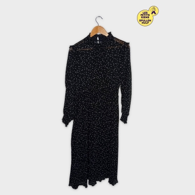 Robe Longue Plissée À Pois Zara Noire Xl