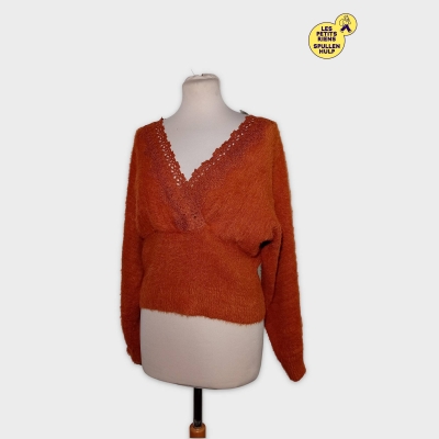 Pull Court Maille Peluche Golden Days Paris Dentelle Dos Noué Taille Unique