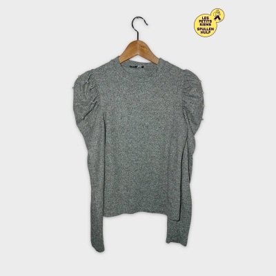 Pull Gris Chiné Zara Manches Bouffantes Perles M