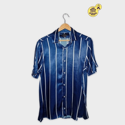 Chemise Zara Homme Regular Fit Satinée Rayures Bleues S