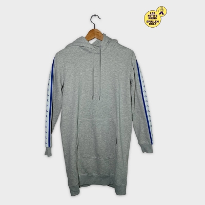 Calvin Klein Jeans Robe Sweat À Capuche Gris Chiné Bandes Bleues S