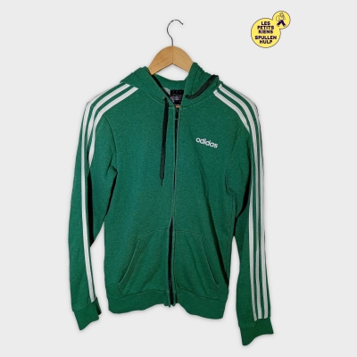 Adidas Sweat Zippé À Capuche Vert Chiné Rayures Blanches Xs