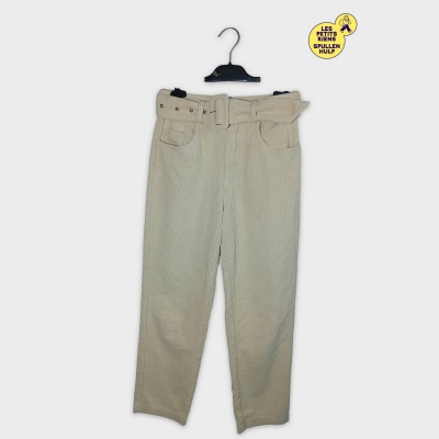 Daphnea Paris Pantalon Velours Côtelé Taille Haute Ceinturé Beige S