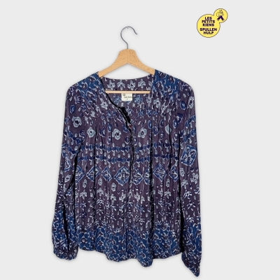 Chemise Stella Forest Motif Graphique Bleu Indigo Soie S