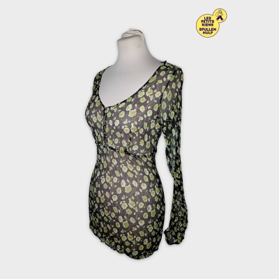 Chemisier Soie Transparent Xpresso Motifs Floraux Verts M 38