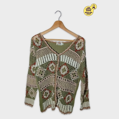 Gilet Cardigan Crochet Daisy Knits Vert Kaki Multicolore L/40/12