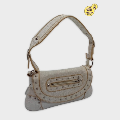 Sac Bandoulière Effet Croco Clouté Ivoire Taille Unique