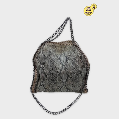 Sac Bandoulière Beige Gris Imitation Python Chaîne Argentée